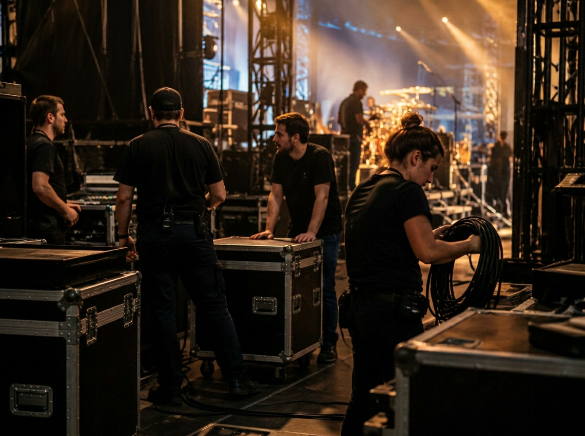 Equipa de produção a trabalhar nos bastidores